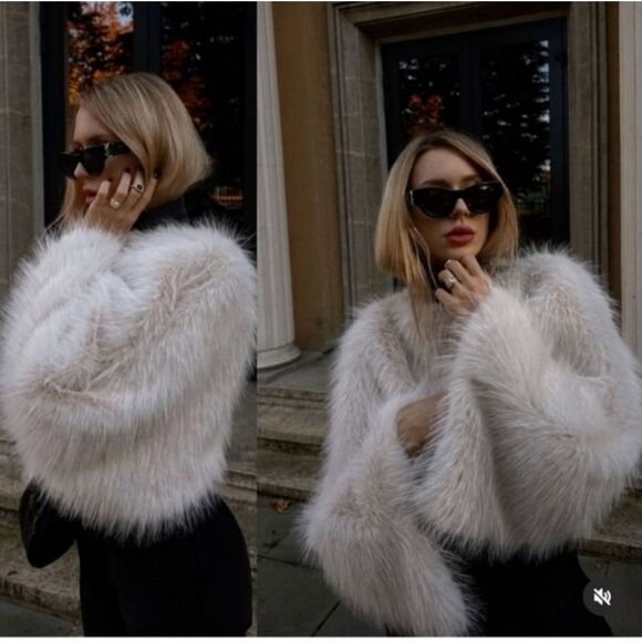 Zara FAUX FUR SWEATSHIRT LIMITED EDITION  FUR SWEATSHIRT Jacket Cape Coat - Picture 5 of 16